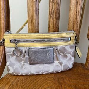 COACH Vtg Y2K Khaki Tan & Yellow POPPY Signature C Sateen Mini Crossbody Purse